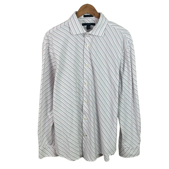 BF776 Mens Express 2 Ply Yarn Striped Classic Fit Button Down Shirt XL - Picture 1 of 4